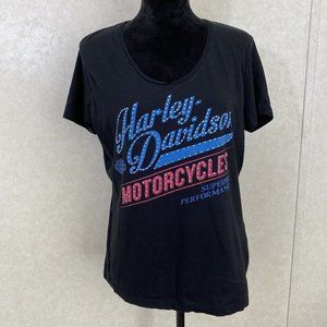 Harley Davidson Women’s Rhinestone  T-Shirt Blue Ridge NC L